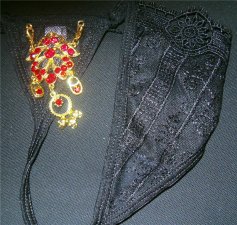 Black GOLD gep French Thong Pantie Red CRYSTALS
