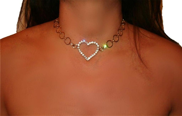 Austrian Crystal Rhinestone Heart Sub Choker Collar - Click Image to Close