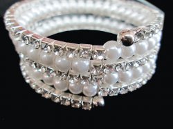 Pearl Crystal Rhinestones 5 rown coil wrap Bracelet or Anklet