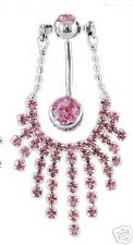 DIVA SEXY Pink navel Waterfall Cz Sexy Navel Belly Bar