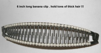 LONG 6 Inch Banana Hair Clip Hold Barrette Pearls