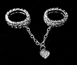 Double trouble sexy duo ring with Heart charm Rhinestone