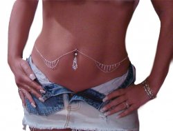 Marquise Silver Duo Navel Bar & Rhinestone Belly Chain