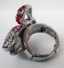 Pink Red Rhinestone Swan Ring SparkleAdjustableSilverStrecthBand