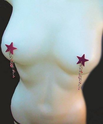 Adhesive Metallic Pink Star pasties with jewels and chains