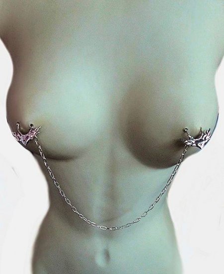 Wings crystals Silver sp Nipple No pierce no pain breasts chain - Click Image to Close