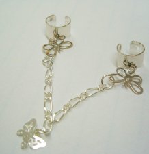 .925 Sterling Silver Labia Clit Chain Butterfly NO pierce clip