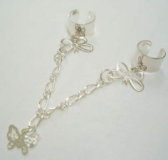 .925 Sterling Silver Labia Clit Chain Butterfly NO pierce clip