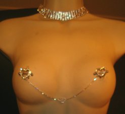Rhinestone Large Heart Attach Pierce Nipple Body Chain