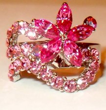 Austrian Hand cut Crystal in PINK Flower finger Ring