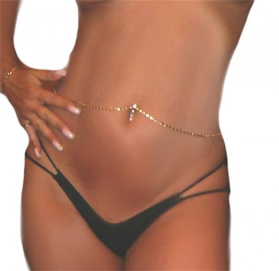 Scroll Thick Interchangable Navel Bar ring Belly Chain - Click Image to Close
