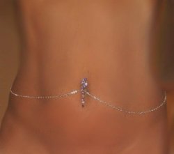 VINE CZ attached pierced Navel Bar Belly chain