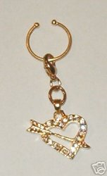 Gold Vermeil Body Nipple Navel clip Heart CZ Charm