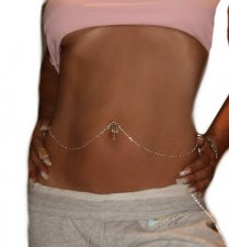 Reverse Navel attached Heart Belly Chain Emerald Cut