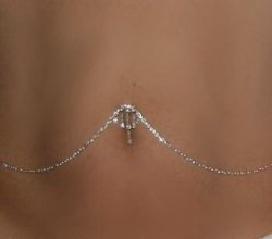 Reverse Navel attached Heart Belly Chain Emerald Cut