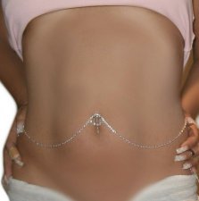 Reverse Navel attached Heart Belly Chain Emerald Cut