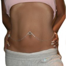 Reverse Navel attached Heart Belly Chain Emerald Cut