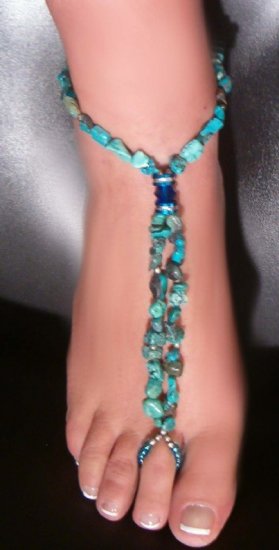 One of a KIND Turquoise Swarovski Barefoot Anklet - Click Image to Close