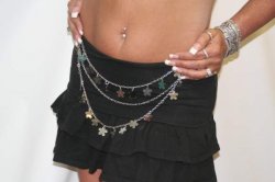 Triple Swag Silver Plate Flower Charms Belly Chain Belt