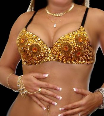 Quality Sequin Stripper Clubwear Bra SEXY Gold Tone Orange