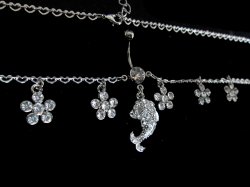 Rhinestone DOLPHIN Floral Navel Adjustable Belly Heart Chain