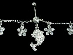 Rhinestone DOLPHIN Floral Navel Adjustable Belly Heart Chain