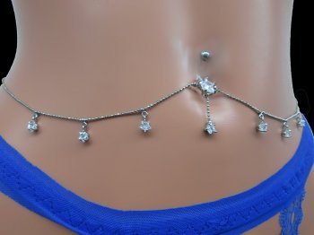 ShootingStar Rhinestone Navel Adjustable Belly TinyThinBallChain