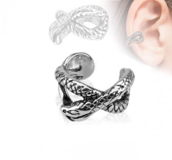 Hot Rhodium SNAKE Goddess Designed No Pierce EasyToWear Ear Cuff - Click Image to Close