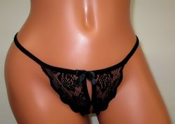 Crotchless Panty Thong Black SEXY One Size
