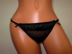 Black Silky Criss Cross Lacey Thong Panty SEXY One Size